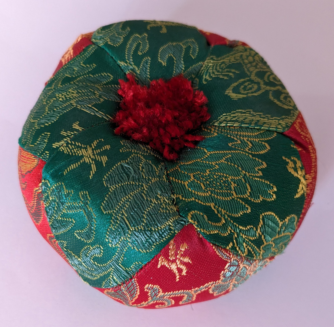 Extra Small Green/Red Brocade 9cm Tibetan Singing Bowl Cushion (Design A)