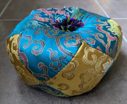 Medium Turquoise/ Yellow 18cm Brocade Tibetan Singing Bowl Cushion
