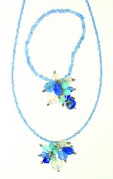 Fair Trade Blue Clusters on Blue Beaded Cord Necklace Tar 2059