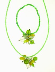 Fair Trade Green Clusters on Green Beaded Cord Necklace Tar 2061