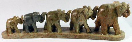 Line of 5 Carved Soap Stone Elephants 180mm Long