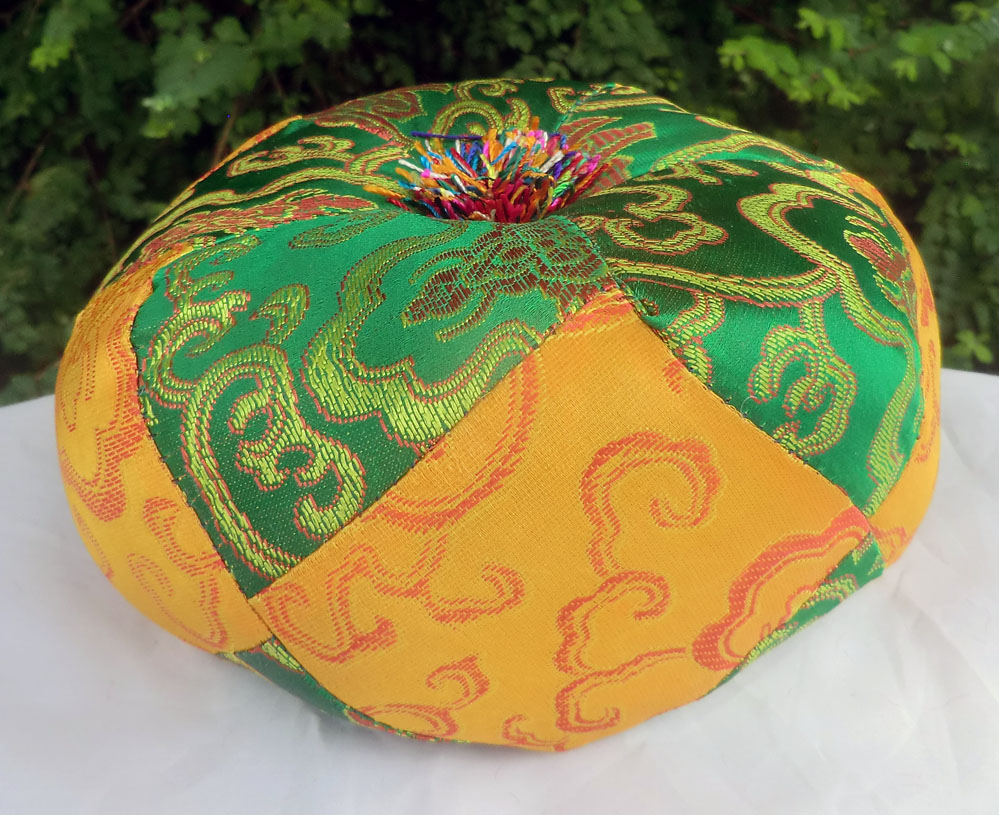 Small Green/Yellow 13cm Brocade Tibetan Singing Bowl Cushion