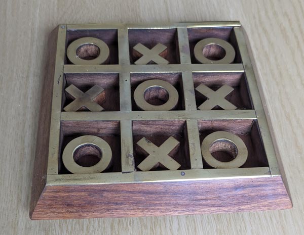 Noughts and Crosses Wooden Game With Brass Trim